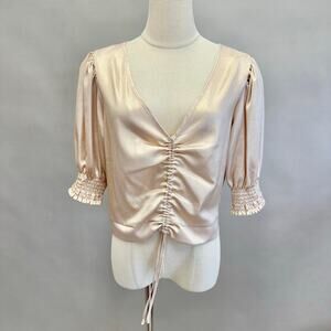 Miss Selfridge shimmer metallic cinch crop top‎ half sleeve Size 12 NWT